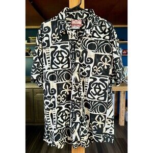 Vintage RJC Hawaiian Shirt Mens XL Black, White, Tan, Tiki Retro Hawaii